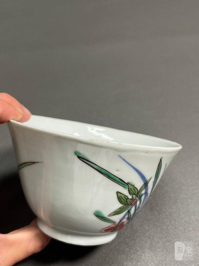 明天启—崇祯  青花五彩兰花杯（一组 4 只） - 图29